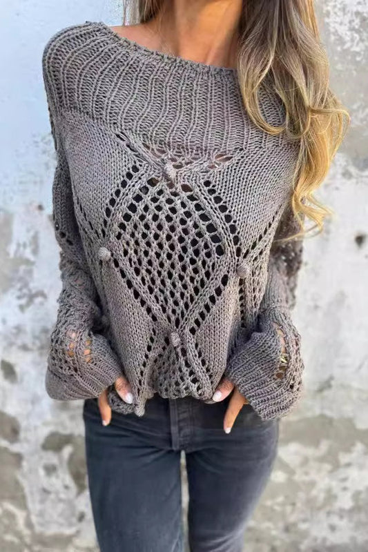 Round Neck Hollow Knit Sweater