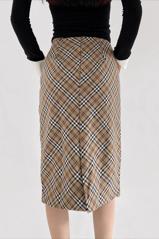 Lace Trimmed Plaid Bodycon Christmas Skirt