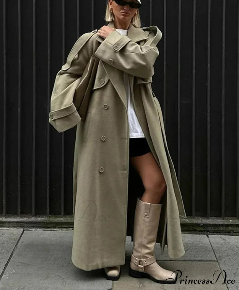 Fabric Belted Collared Single-Buttoned Overcoat overcoats-241228