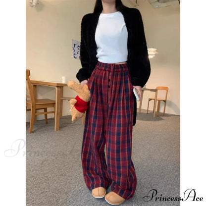 Fabric Checkered Retro Cold-Weather Trousers pants-241228