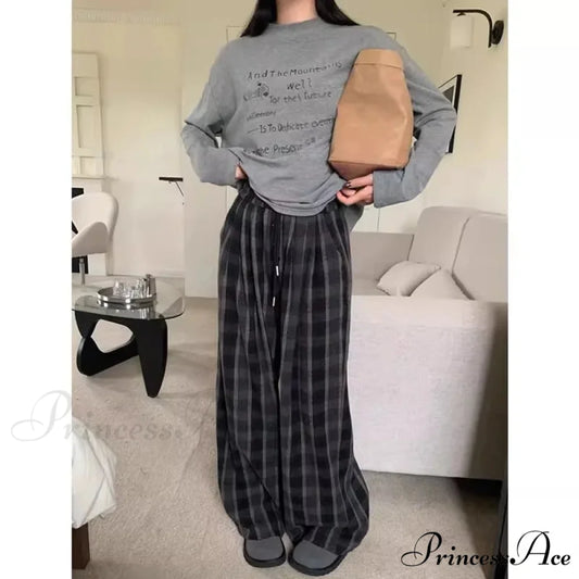 Fabric Checkered Retro Cold-Weather Trousers pants-241228