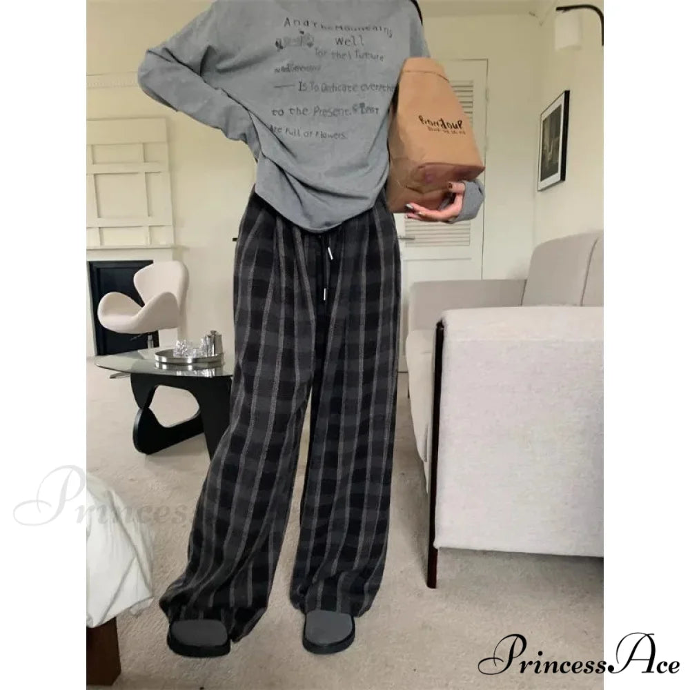Fabric Checkered Retro Cold-Weather Trousers pants-241228