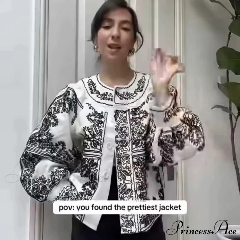 Fabric Flowery Stitch Lantern Sleeve Boho Jacket bohoblouse-250126