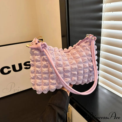 Fabric Folded Shoulder Padded Tote Bag Pink shoulder-250126