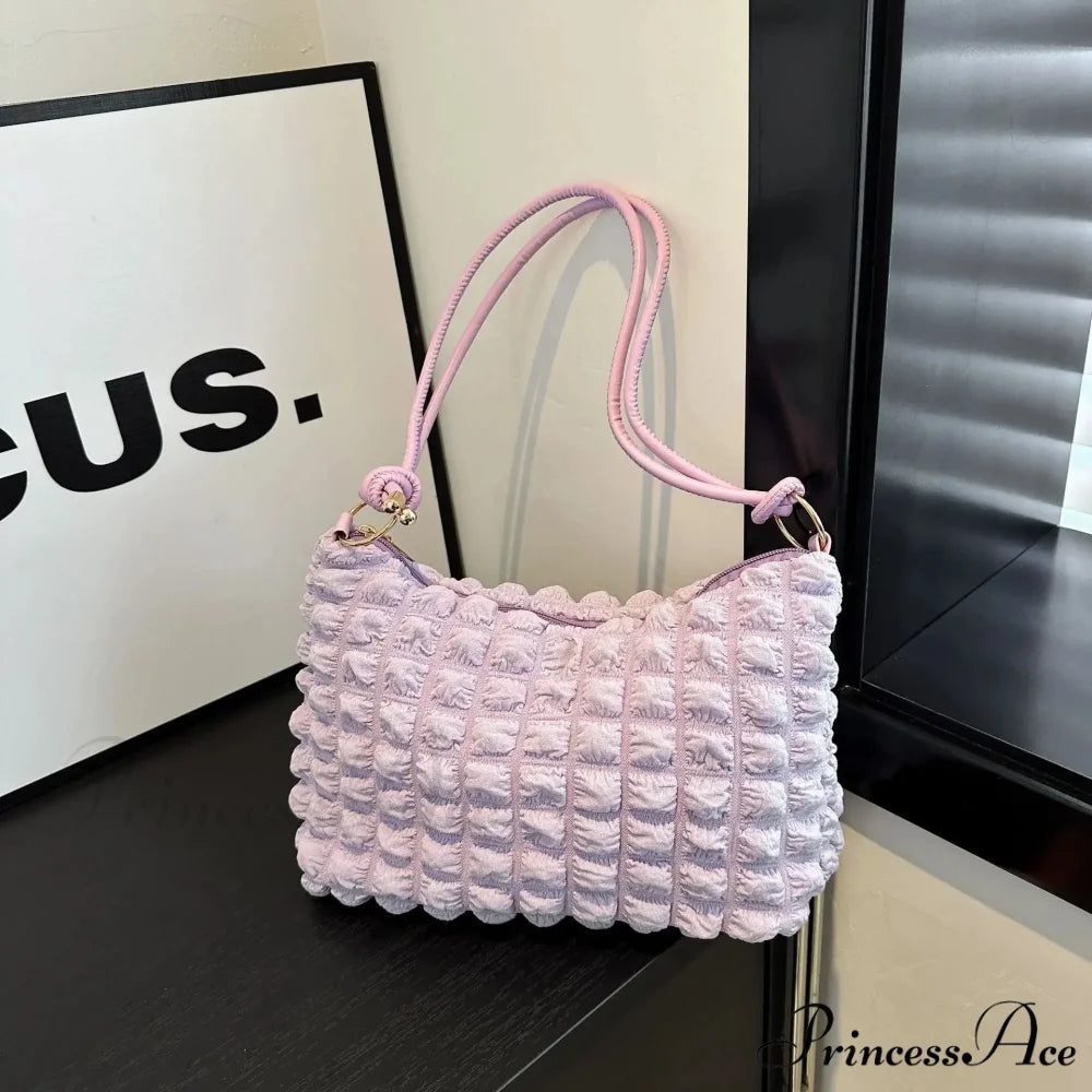 Fabric Folded Shoulder Padded Tote Bag Purple shoulder-250126