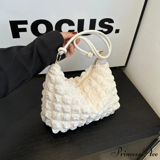 Fabric Folded Shoulder Padded Tote Bag White shoulder-250126