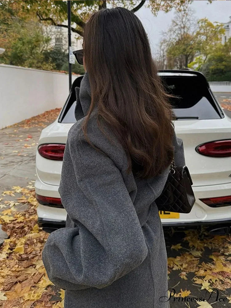 Fabric Lapel Cinched Long Sleeve Overcoat overcoats-241228