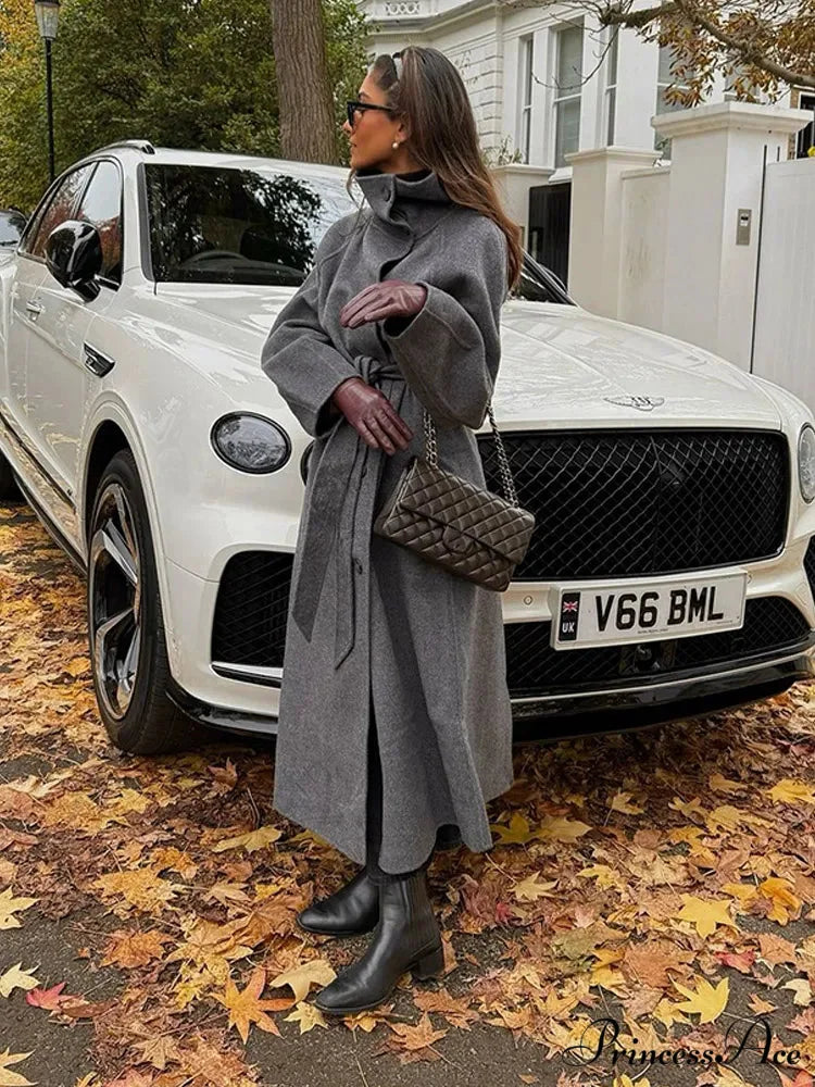 Fabric Lapel Cinched Long Sleeve Overcoat overcoats-241228