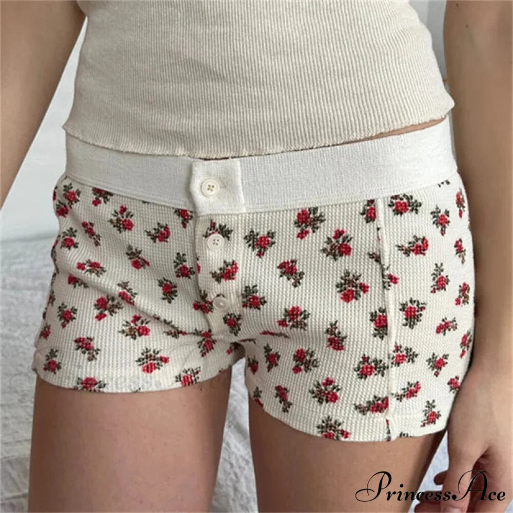 Fabric Pattern Button Sweatshort Red / S short-250223