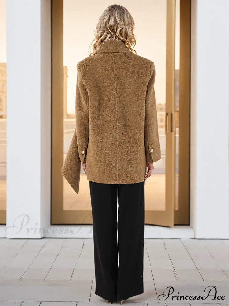 Fabric Scarf Collar Dual-Buttoned Overcoat overcoats-241228