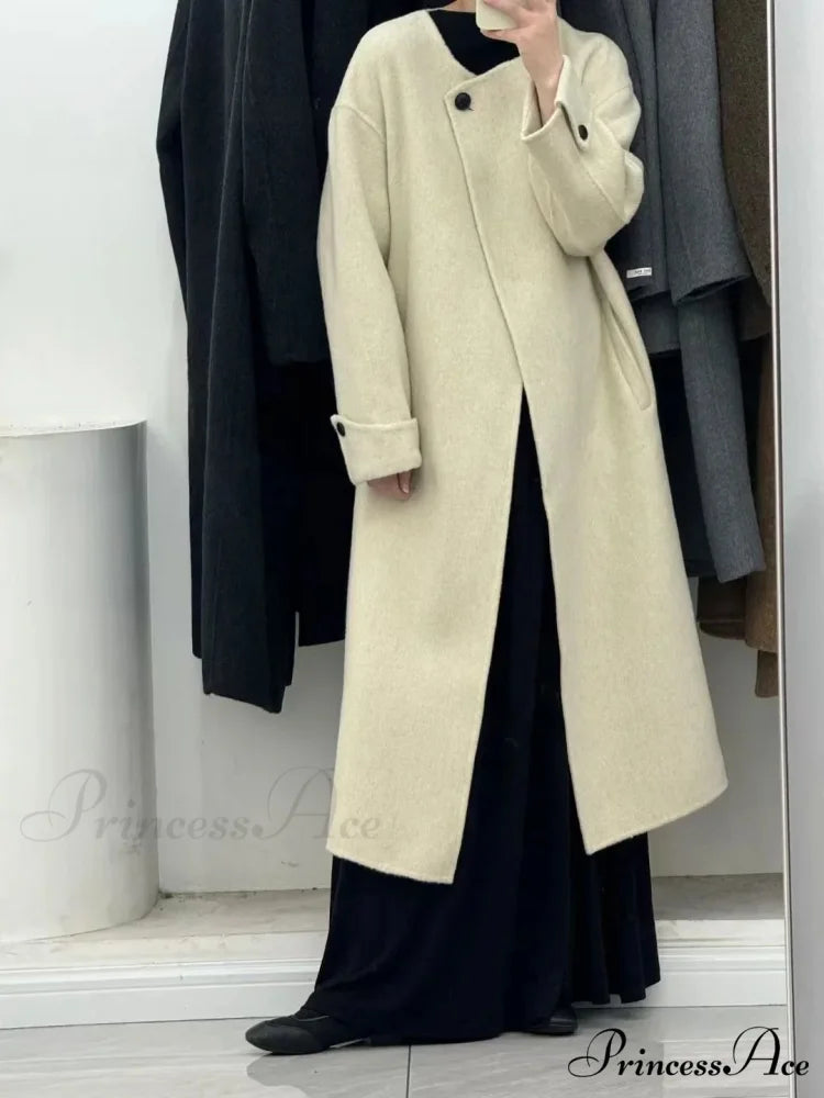Fabric Single Button Full Sleeve Overcoat Beige / S overcoats-241228