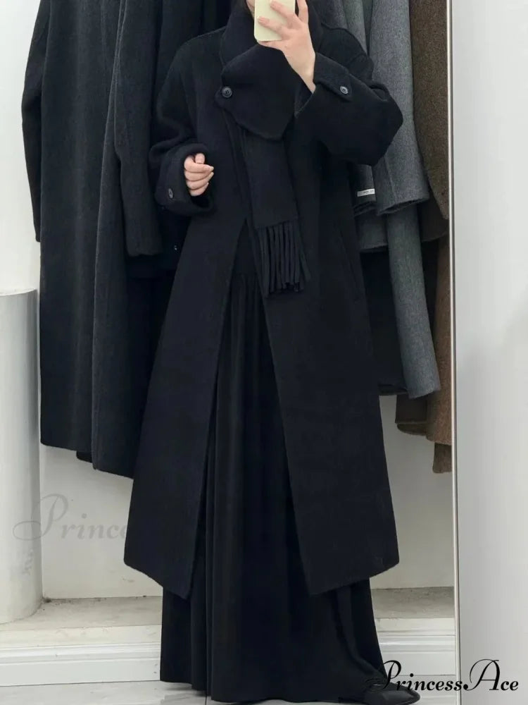 Fabric Single Button Full Sleeve Overcoat Black / S overcoats-241228