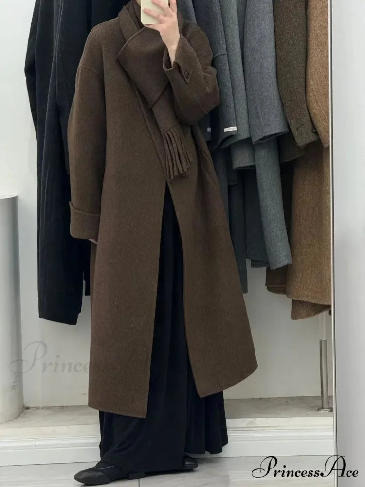 Fabric Single Button Full Sleeve Overcoat Coffee / S overcoats-241228