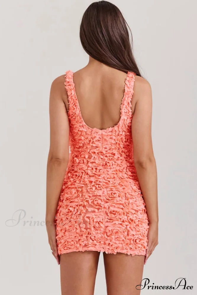 Faena Sorbet Plunge Charming Floral Applique Mini Dress