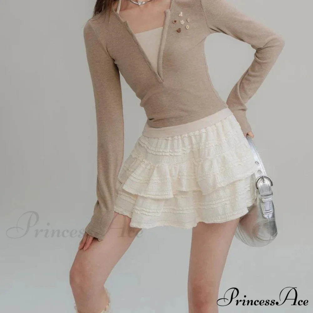 Fairycore White Lace Patchwork Layered Skirt