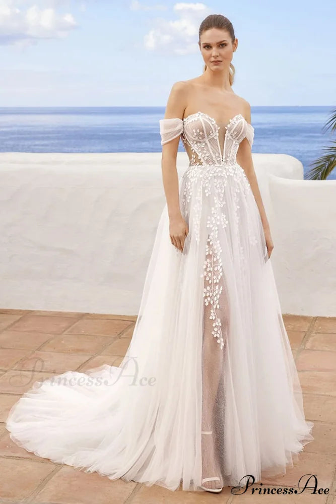 Fairytale Romance Graceful Off-the-Shoulder Wedding Dress Ivory / 2