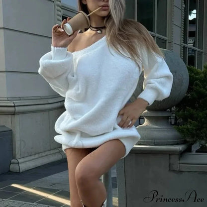 Fake Mink Off-Shoulder Jumper swraters-241228