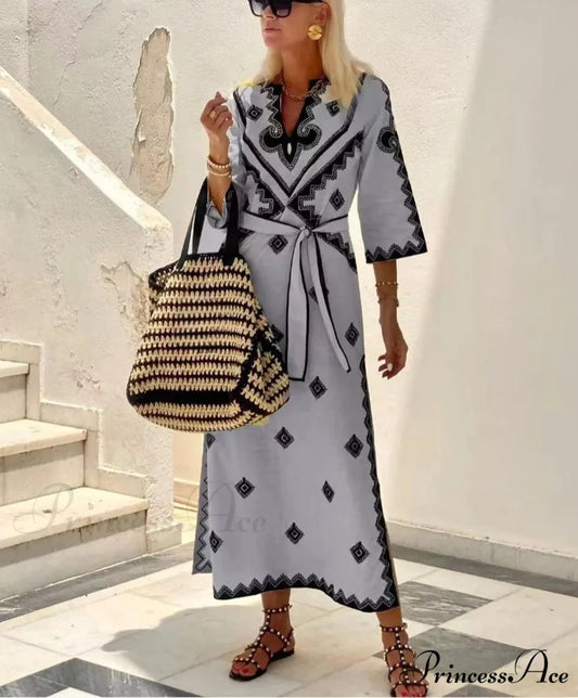 Fall Aromatic Hemp A-line Boho Dress GRAY / S bohodress-250126