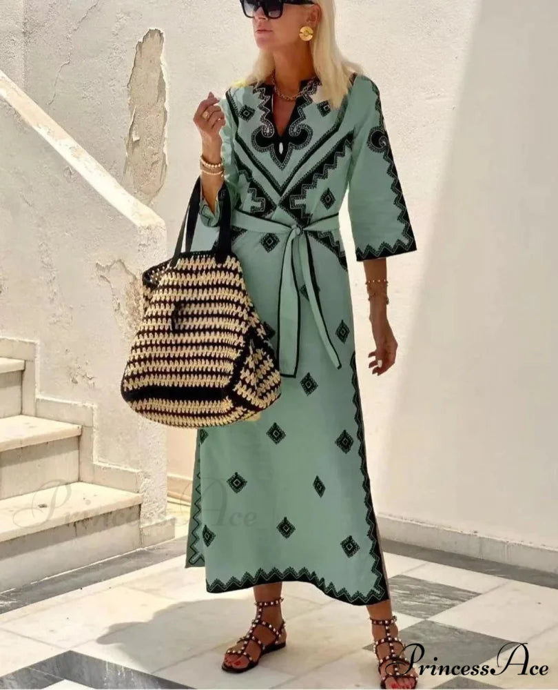 Fall Aromatic Hemp A-line Boho Dress Green / S bohodress-250126