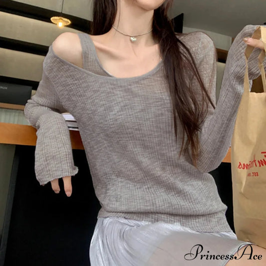 Fall Basic Informal Retro Extended Sleeve Knit Top GRAY / One Size knittop-250126
