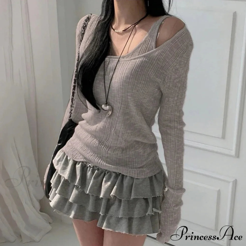 Fall Basic Informal Retro Extended Sleeve Knit Top GRAY / One Size knittop-250126