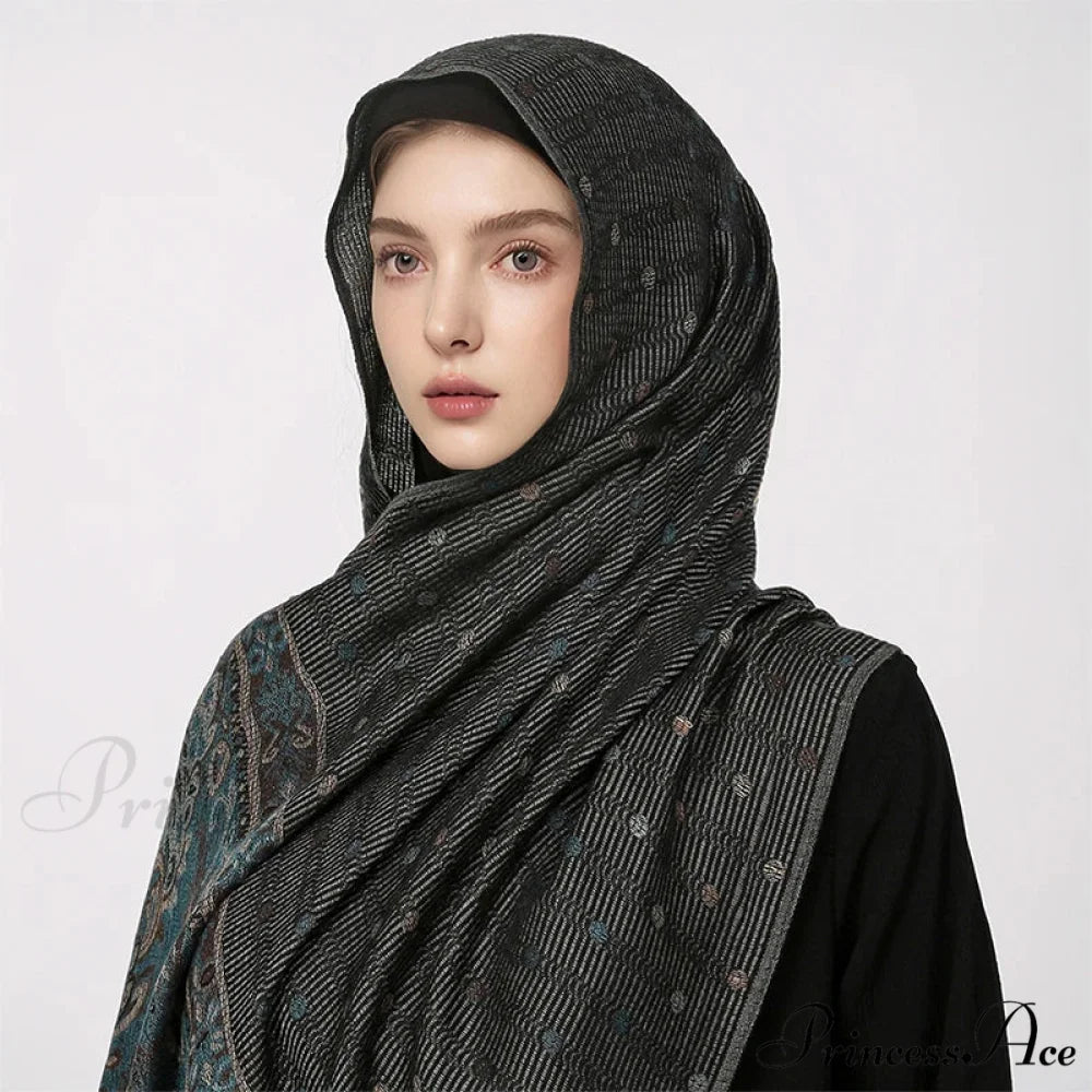 Fall Cashmere Pashmina Wrap Scarf black scarf-241228