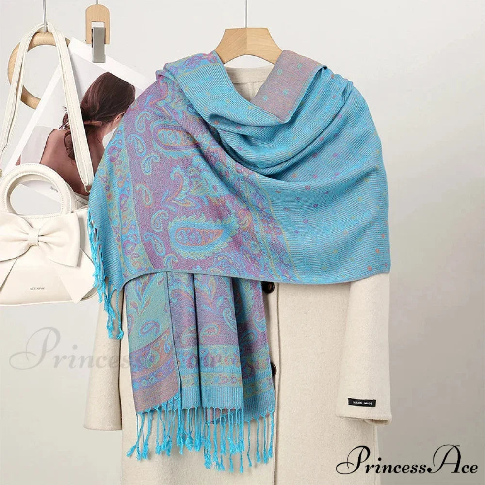 Fall Cashmere Pashmina Wrap Scarf blue scarf-241228