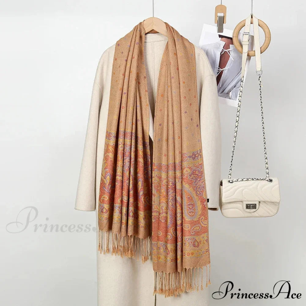 Fall Cashmere Pashmina Wrap Scarf brown scarf-241228
