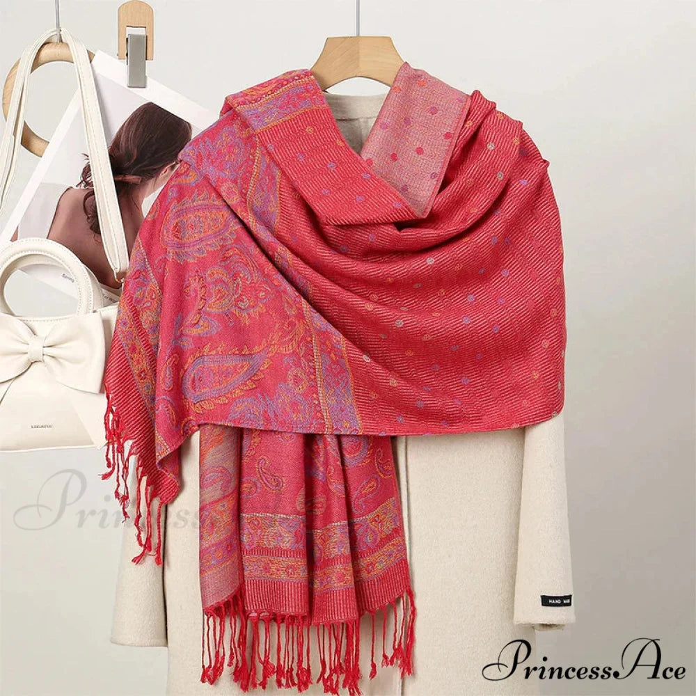 Fall Cashmere Pashmina Wrap Scarf red scarf-241228