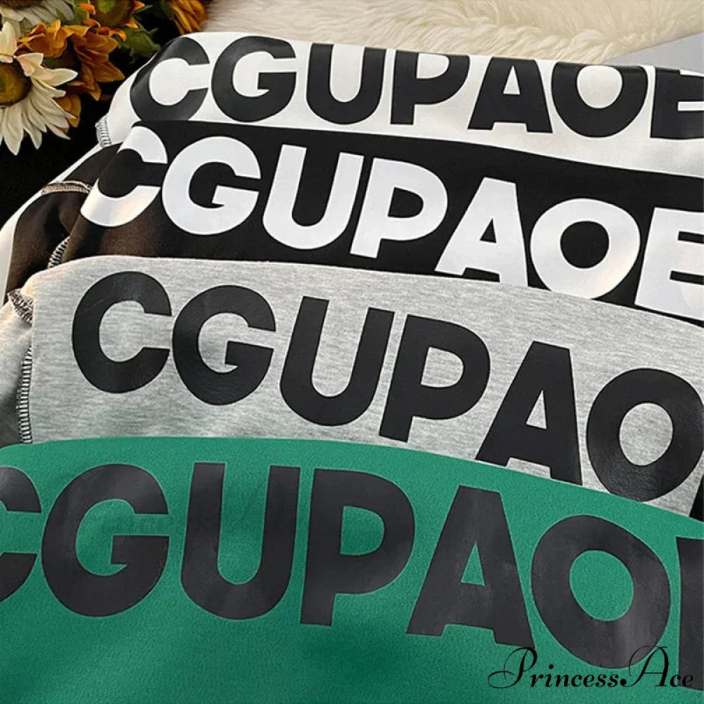 Fall Correspondence Print Baggy Fleece Hoodie hoodies-241228