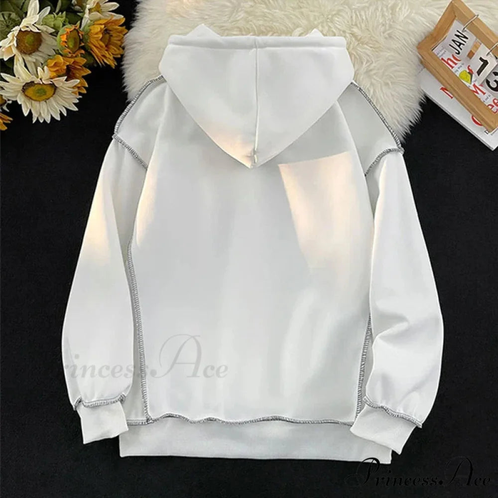 Fall Correspondence Print Baggy Fleece Hoodie hoodies-241228
