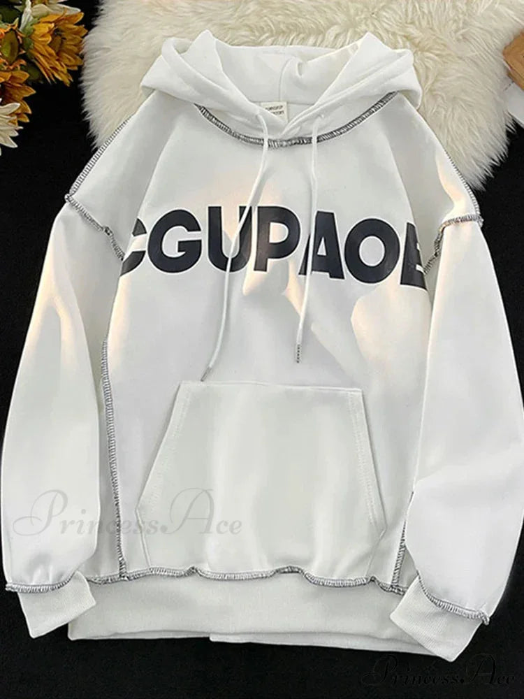 Fall Correspondence Print Baggy Fleece Hoodie WHITE / M(40-50KG) hoodies-241228