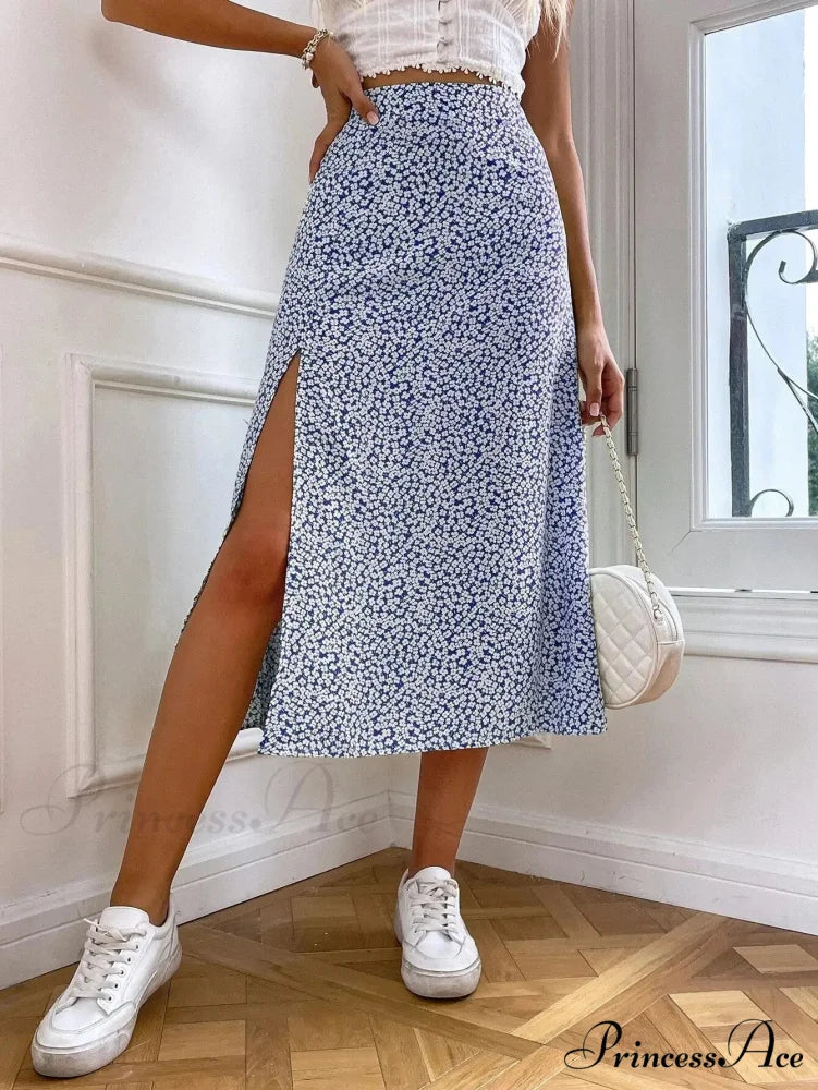 Fall European American Flowered Half Skirt A-line Wrap Hip Long skirt-250126