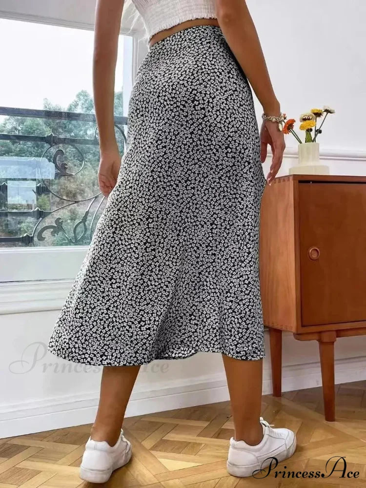 Fall European American Flowered Half Skirt A-line Wrap Hip Long skirt-250126