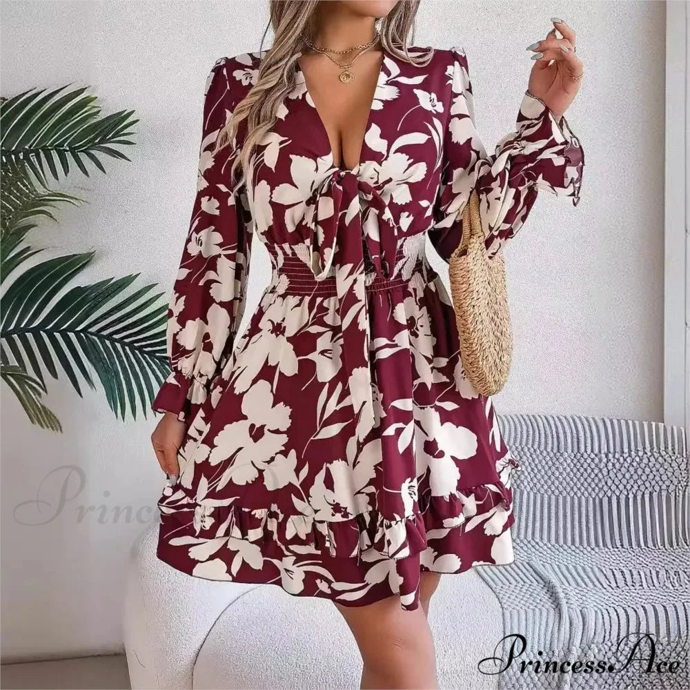 Fall Flounced Sleeve Flowered Dress oldfloraldress-250126