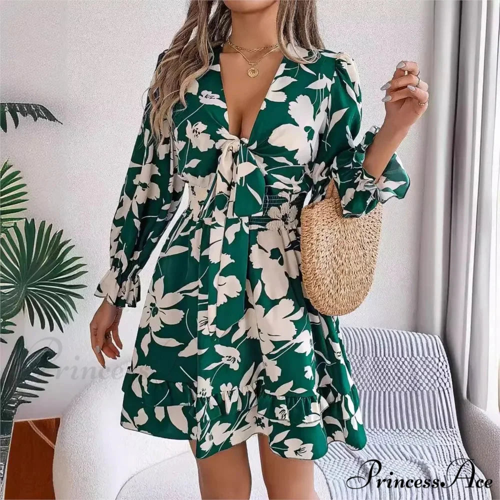 Fall Flounced Sleeve Flowered Dress oldfloraldress-250126