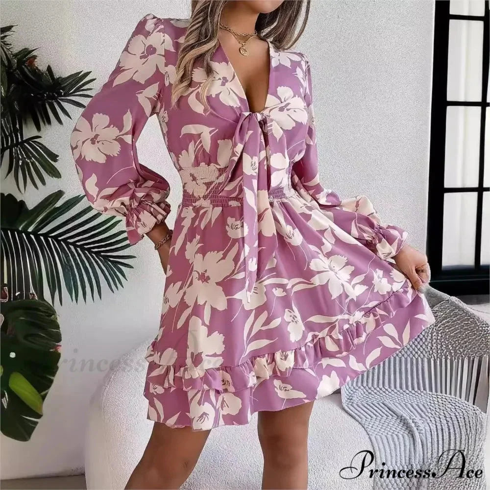 Fall Flounced Sleeve Flowered Dress oldfloraldress-250126