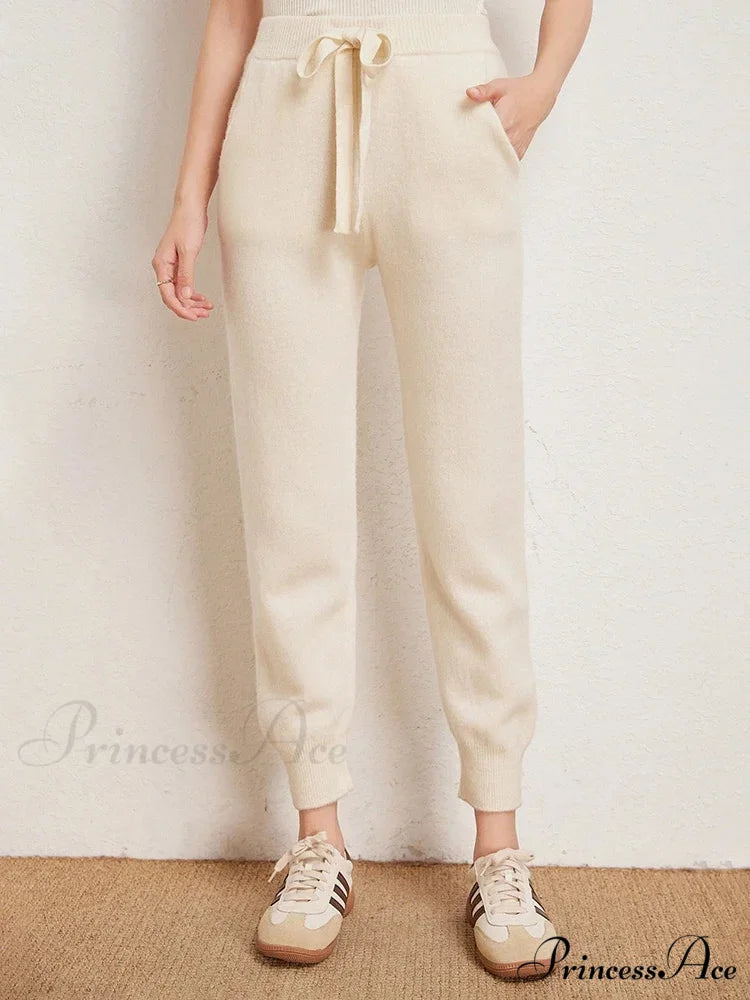 Fall New Solid Wide Pit Stripe Casual Knitted Wide-Legged Streetwear Pants White / M