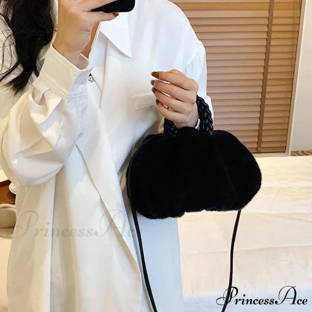Fall Winter Artificial Fur Folded Stylish Crossbody Shoulder Purse Modified Title: Fall Winter Artificial Fur Folded