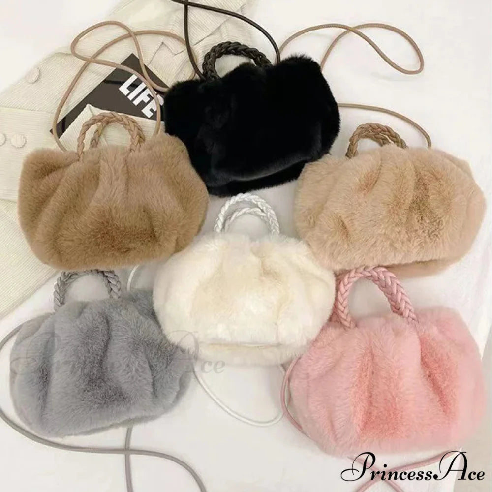 Fall Winter Artificial Fur Folded Stylish Crossbody Shoulder Purse Modified Title: Fall Winter Artificial Fur Folded