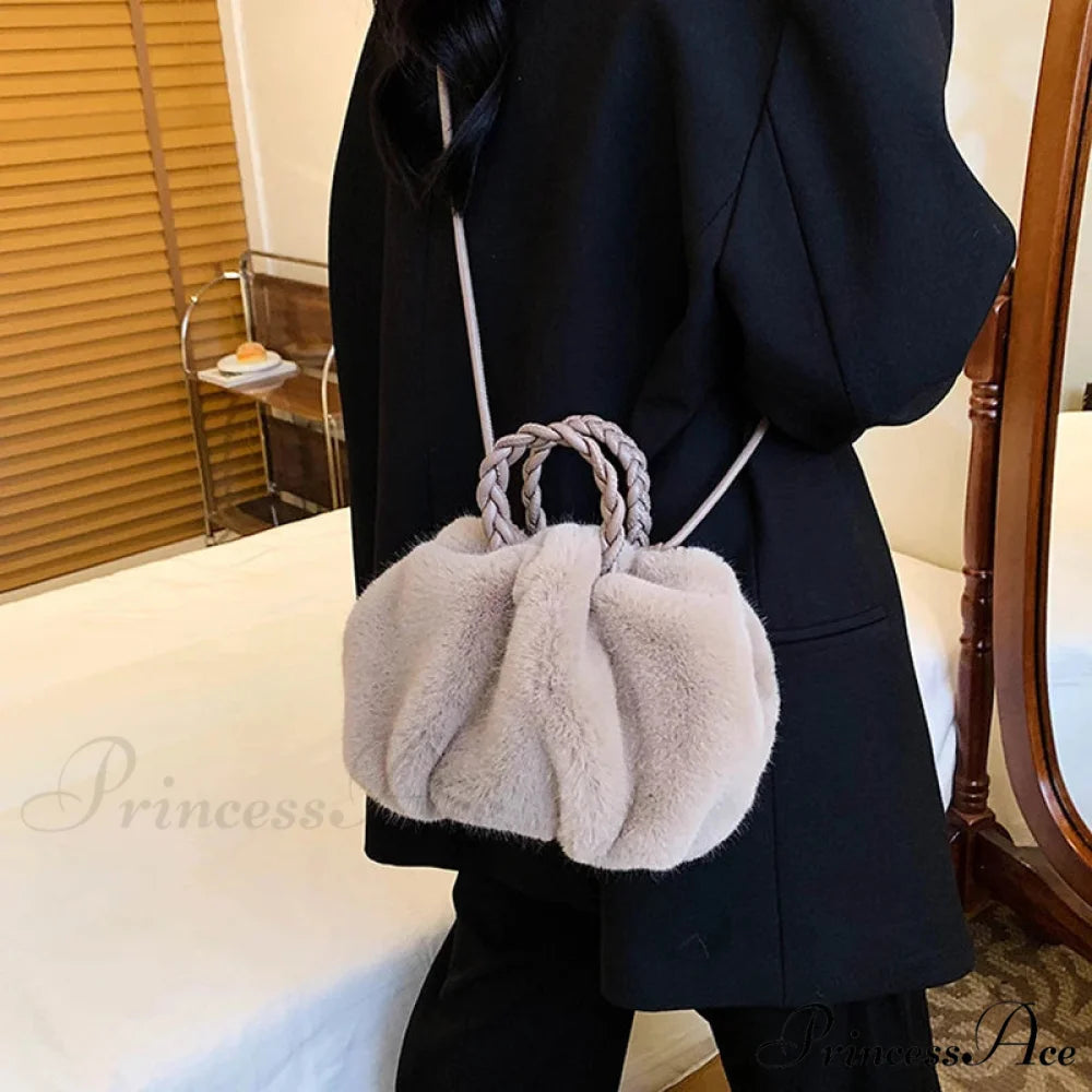 Fall Winter Artificial Fur Folded Stylish Crossbody Shoulder Purse Modified Title: Fall Winter Artificial Fur Folded