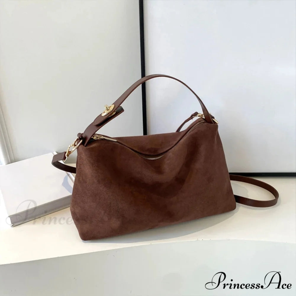 Fall Winter Dull Suede Cattle Leather Purse Coffee handbag-250126