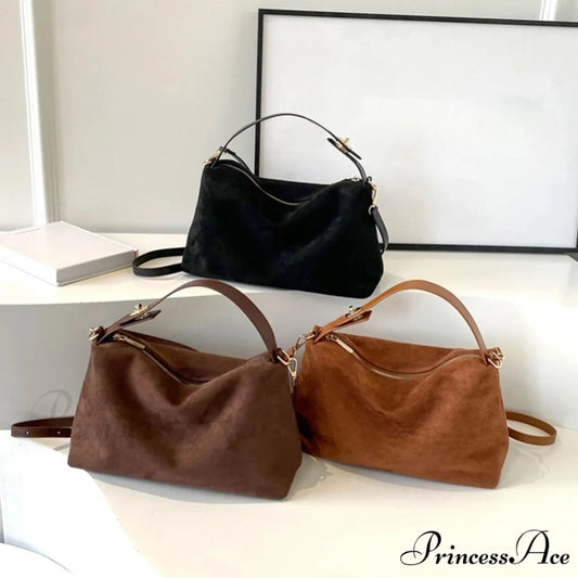 Fall Winter Dull Suede Cattle Leather Purse handbag-250126