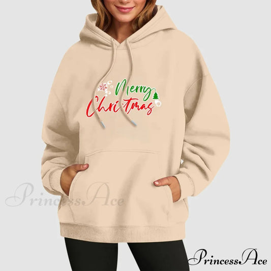 Fall Winter Funny Cute Kangaroo Pocket Long Sleeve Girl’s Christmas Hoodie Beige / S Christmas Hoodies-L