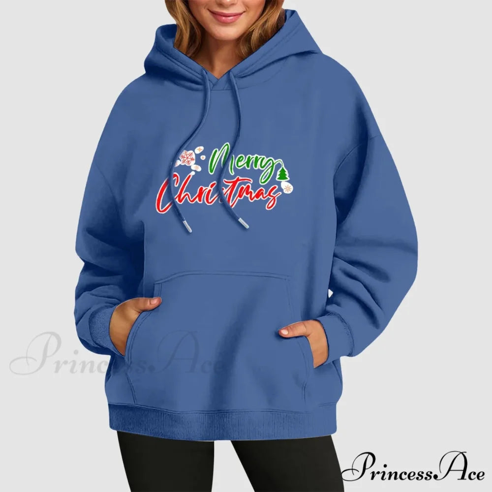 Fall Winter Funny Cute Kangaroo Pocket Long Sleeve Girl’s Christmas Hoodie Blue / S Christmas Hoodies-L