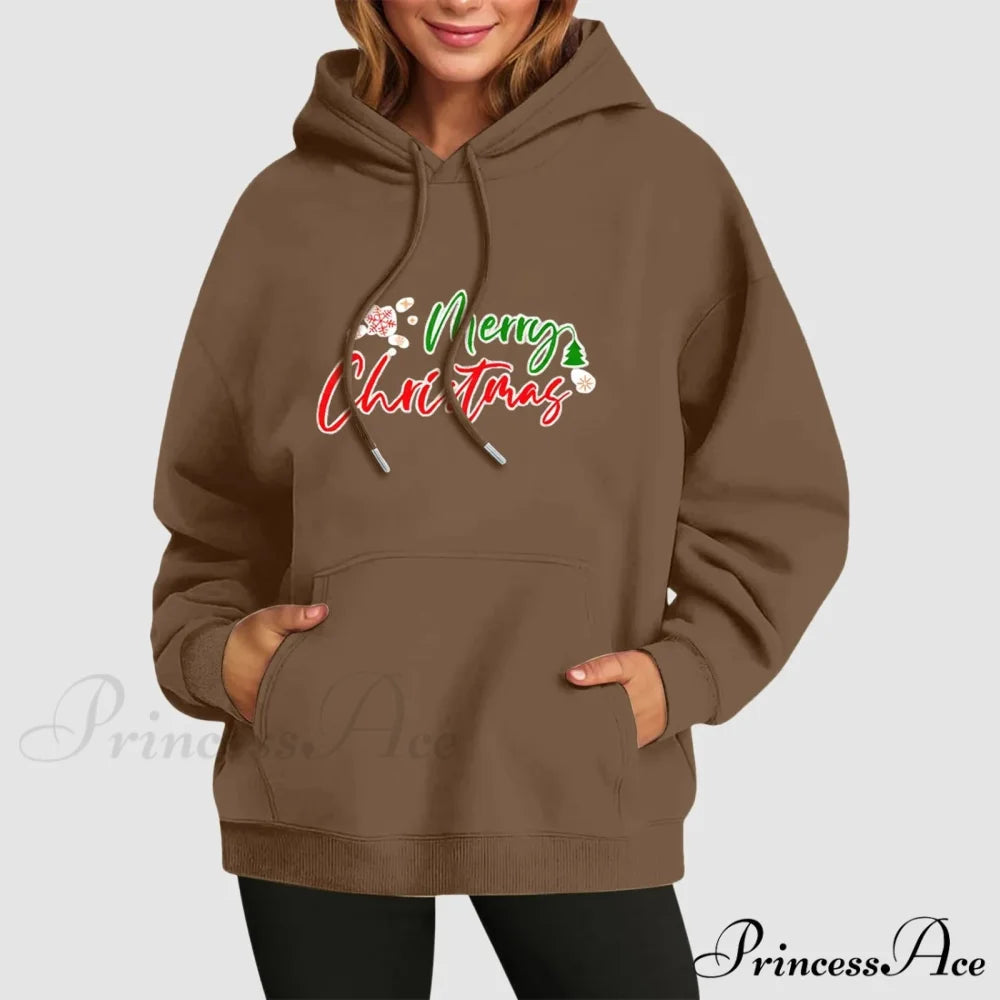 Fall Winter Funny Cute Kangaroo Pocket Long Sleeve Girl’s Christmas Hoodie Brown / S Christmas Hoodies-L