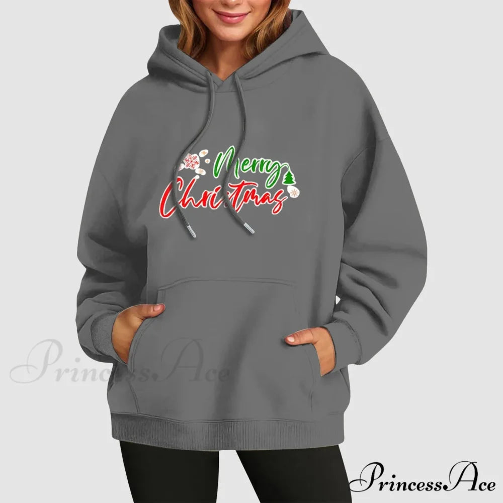 Fall Winter Funny Cute Kangaroo Pocket Long Sleeve Girl’s Christmas Hoodie Grey / S Christmas Hoodies-L