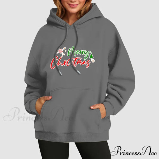 Fall Winter Funny Cute Kangaroo Pocket Long Sleeve Girl’s Christmas Hoodie Grey / S Christmas Hoodies-L