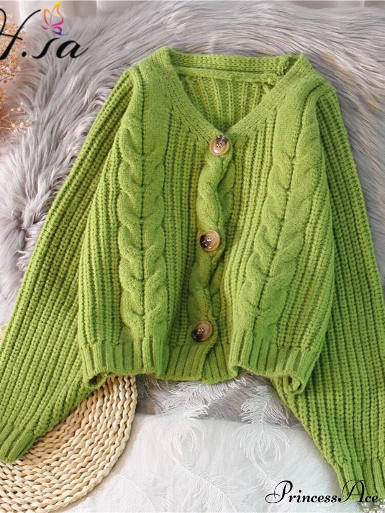 Fall Winter Twsied Cardigan LM19186-A Green / One Size