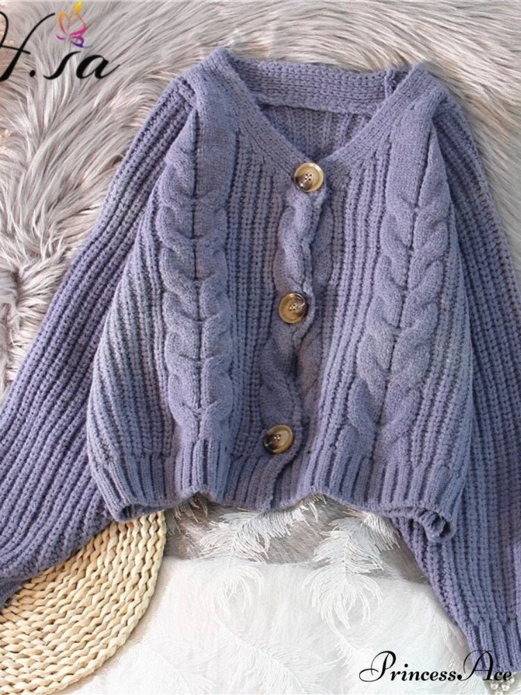 Fall Winter Twsied Cardigan LM19186-A Purple / One Size